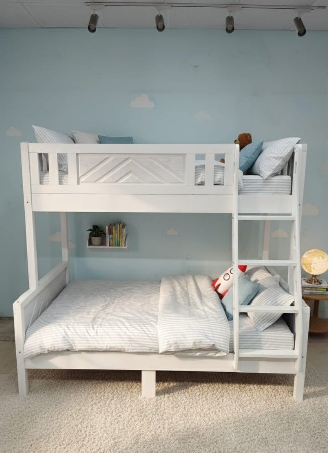 Sunlit Home Ahmia Twin Over Double Bunk Bed 190x90cm (Top) & 190x120cm (Bottom) – Wooden Frame with Ladder & Safety Guardrails